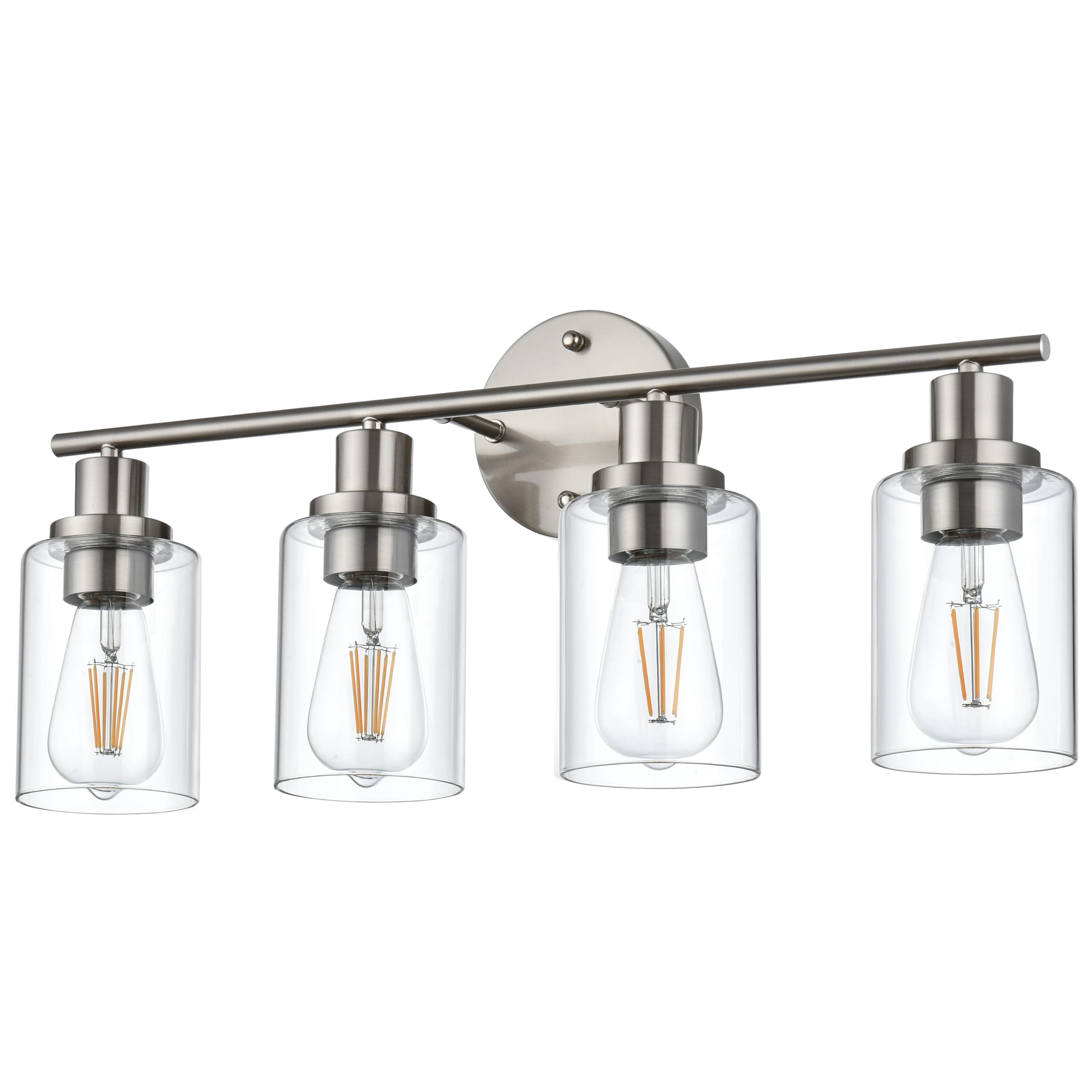 Melucee 4-light Vanity Light with Round Plate – Brushed Nickel Modern Bathroom Light Fixture, Dimmable Wall Sconce for Mirror, Bedroom, Makeup Area