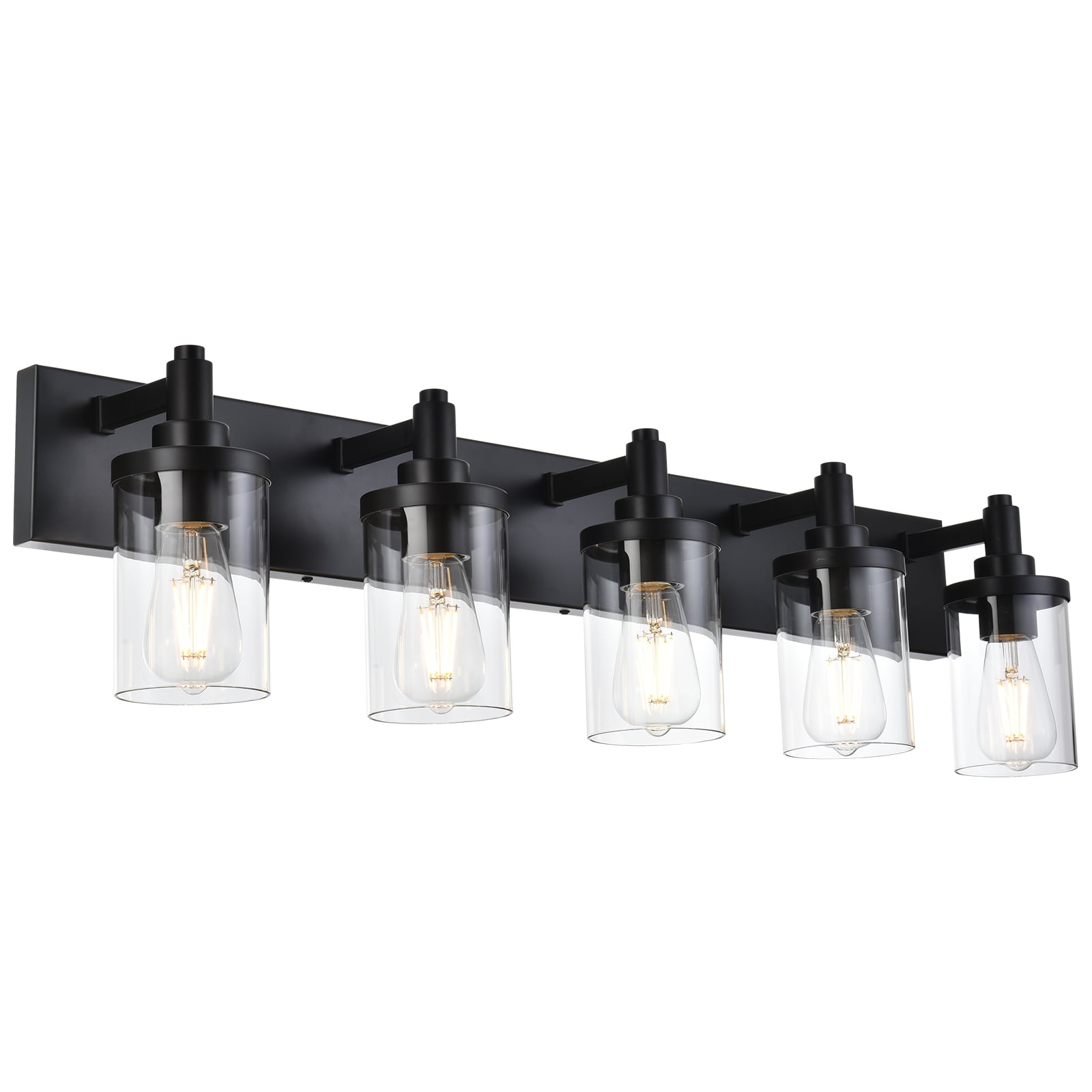 Modern Black 5-Light Vanity Wall Sconce with Clear Glass Shades