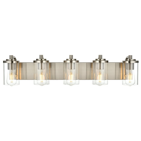 Melucee 5-Lights Bathroom Vanity Light Fixtures, Wall Sconces Lighting with Clear Glass Shade, Brushed Nickel Wall Lights for Mirror, Kitchen, Living Room, Gallery