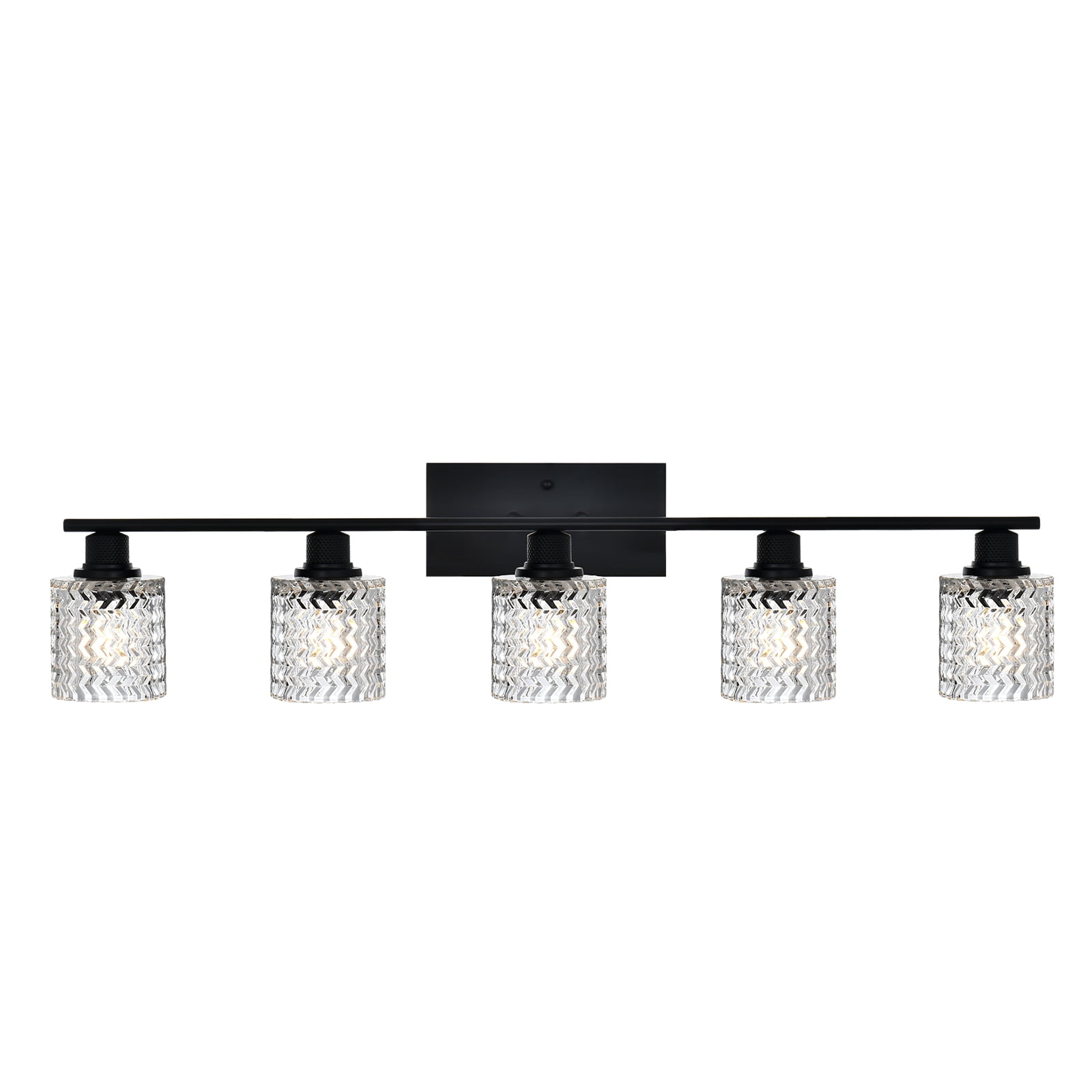 Melucee 5-Lights Bathroom Vanity Lighting Over Mirror, Black Bathroom Wall Light Fixtures with Hammer Glass Shade for Bath Living Room