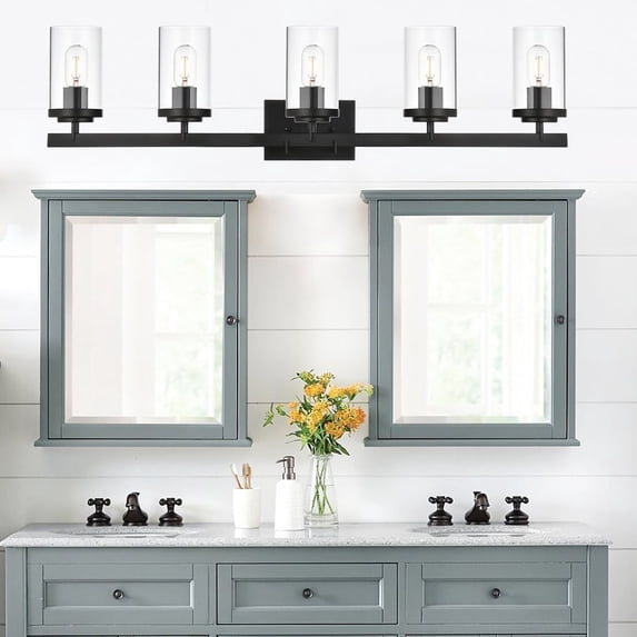 Melucee 5-light Black Bathroom Light with Clear Glass, Modern Vanity Lighting Wall Lighting over Mirror