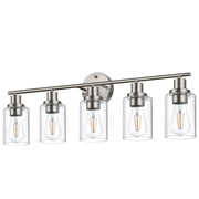 Melucee 5-light Vanity Light with Round Plate   Brushed Nickel Modern Bathroom Light Fixture, Dimmable Wall Sconce for Mirror, Bedroom, Makeup Area