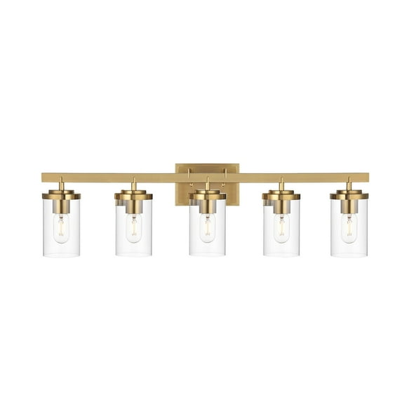 Melucee 5-light Vanity Lighting Brass Bathroom Light with Clear Glass, Modern Wall Lighting over Mirror