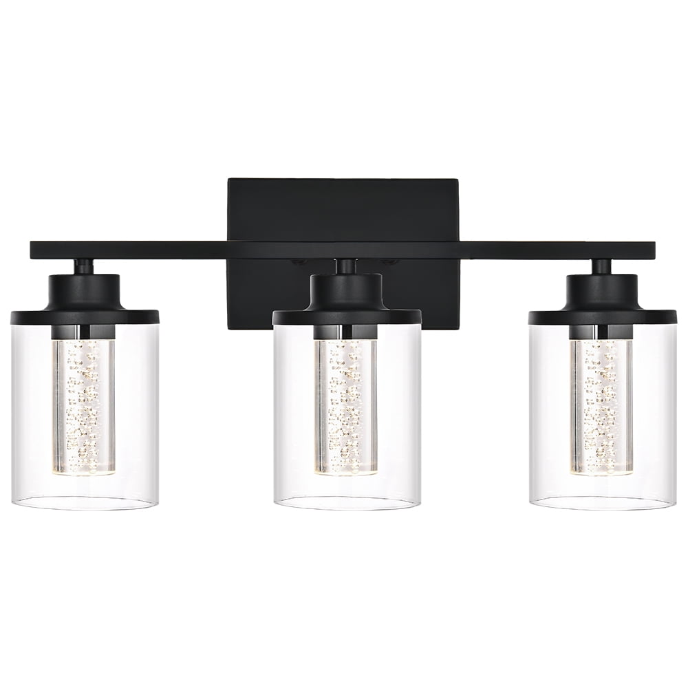 Melucee 5CCT Dimmable LED Black Vanity Lights 3-light, Modern Vanity Lighting Fixtures with Crystal Light Columns and Clear Glass for Bathroom Bedroom