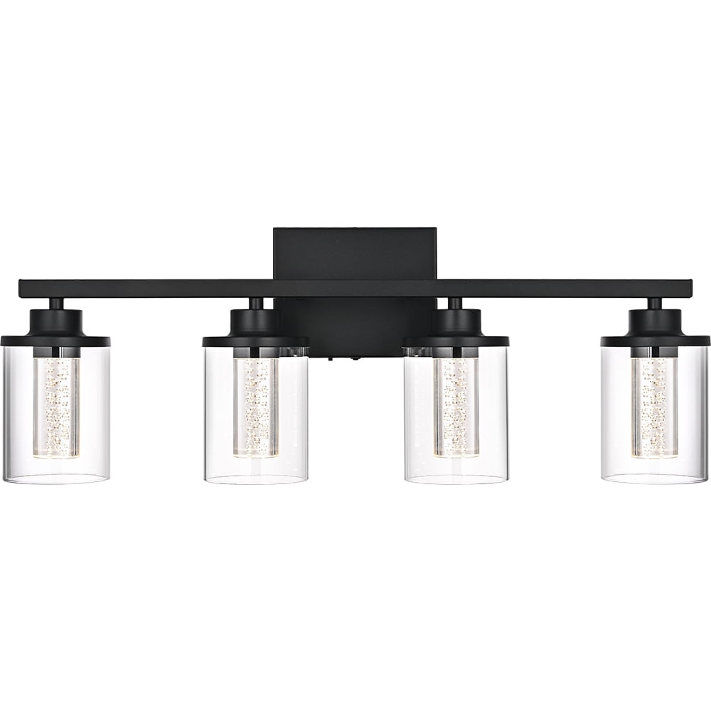 Melucee 5CCT Dimmable LED Black Vanity Lights 4-light, Modern Vanity Lighting Fixtures with Crystal Light Columns and Clear Glass for Bathroom Bedroom