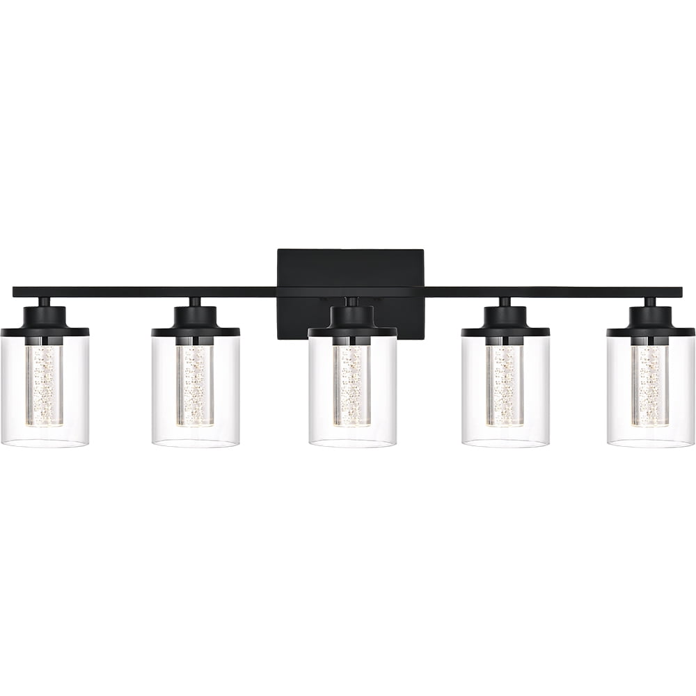 Melucee 5CCT Dimmable LED Black Vanity Lights 5-light, Modern Vanity Lighting Fixtures with Crystal Light Columns and Clear Glass for Bathroom Bedroom