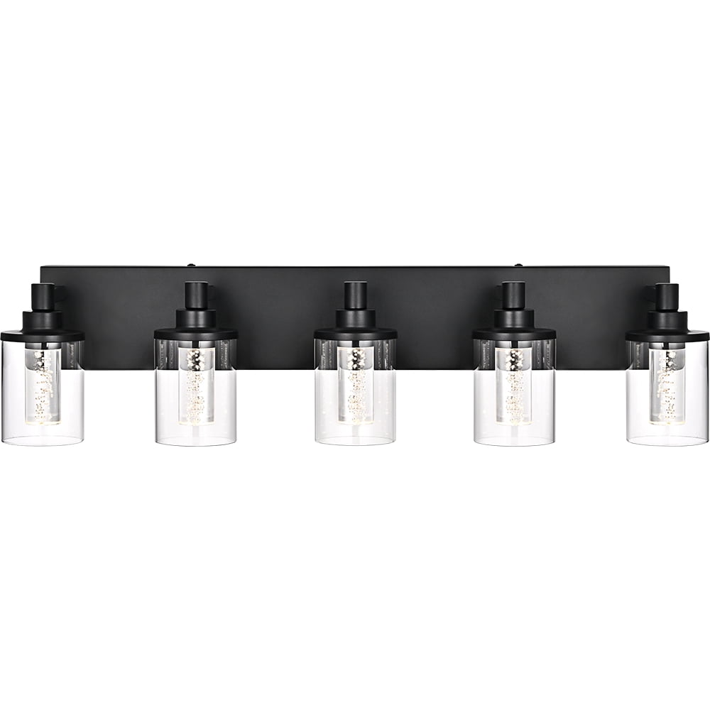 Melucee 5CCT Dimmable LED Black Vanity Lights 5-light, Modern Vanity Lighting Fixtures with Crystal Light Columns and Clear Glass for Bathroom Bedroom