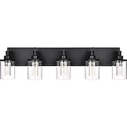 Melucee 5CCT Dimmable LED Black Vanity Lights 5-light, Modern Vanity Lighting Fixtures with Crystal Light Columns and Clear Glass for Bathroom Bedroom