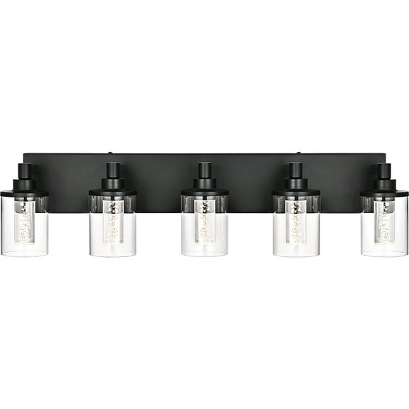Melucee 5CCT Dimmable LED Black Vanity Lights 5-light, Modern Vanity Lighting Fixtures with Crystal Light Columns and Clear Glass for Bathroom Bedroom