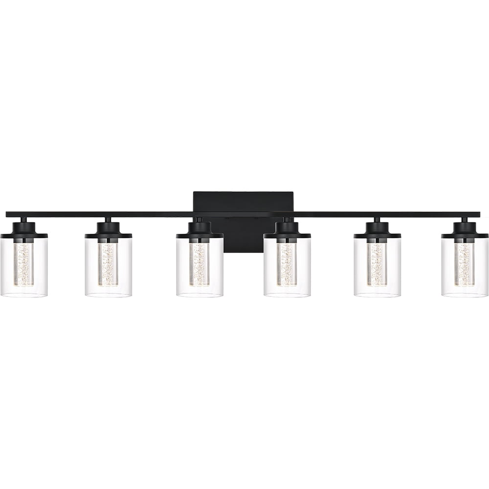 Melucee 5CCT Dimmable LED Black Vanity Lights 6-light, Modern Vanity Lighting Fixtures with Crystal Light Columns and Clear Glass for Bathroom Bedroom