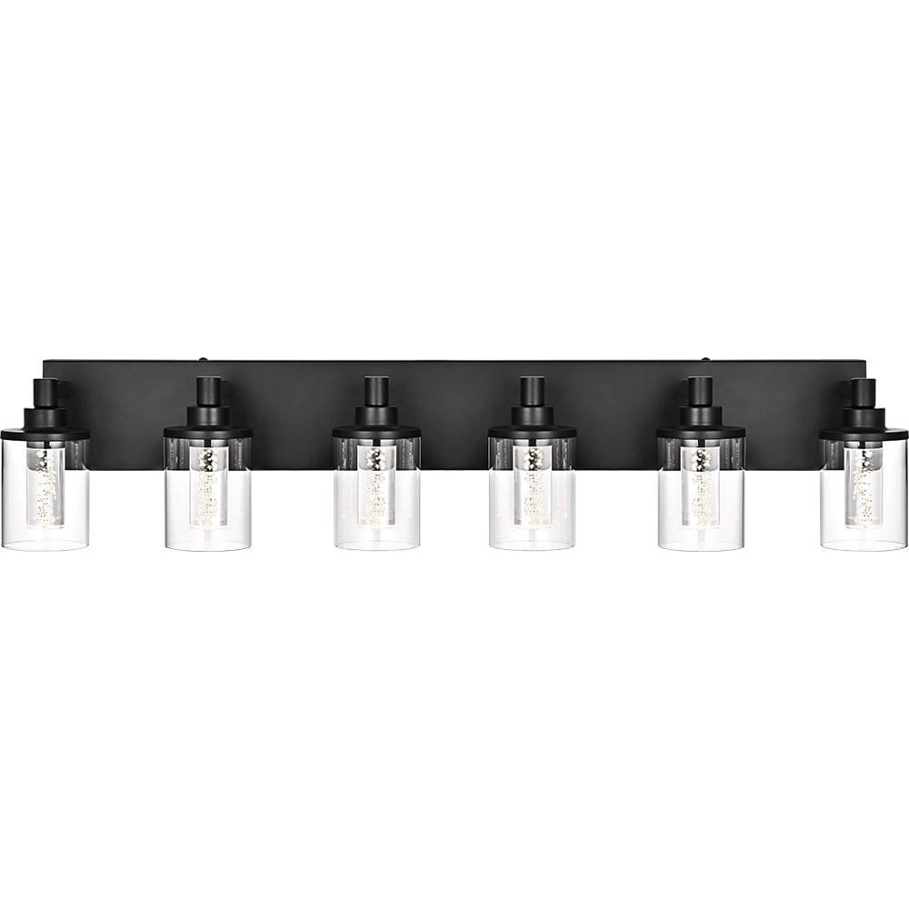 Melucee 5CCT Dimmable LED Black Vanity Lights 6-light, Modern Vanity Lighting Fixtures with Crystal Light Columns and Clear Glass for Bathroom Bedroom