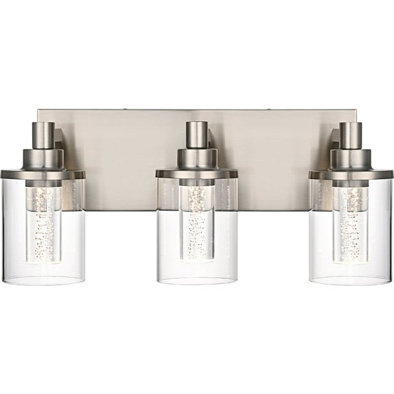 Melucee 5CCT Dimmable LED Brushed Nickel Vanity Lights 3-light, Modern Vanity Lighting Fixtures with Crystal Light Columns and Clear Glass for Bathroom Bedroom