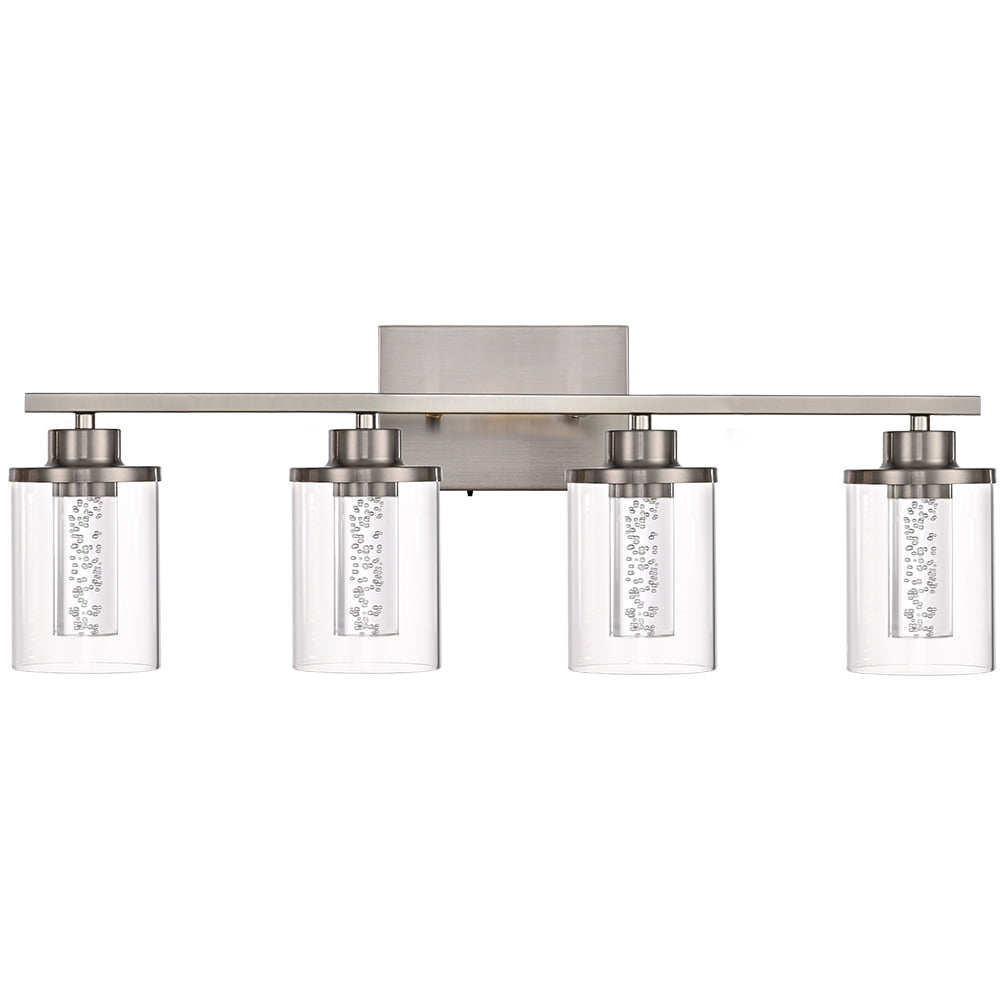 Melucee 5CCT Dimmable LED Brushed Nickel Vanity Lights 4-light, Modern Vanity Lighting Fixtures with Crystal Light Columns and Clear Glass for Bathroom Bedroom