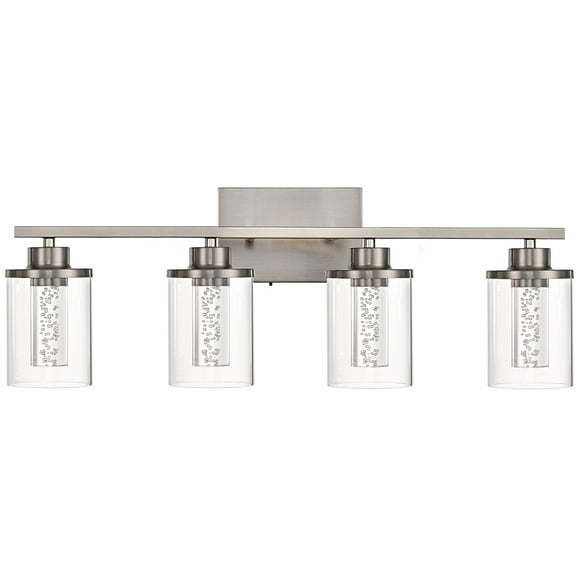 Melucee 5CCT Dimmable LED Brushed Nickel Vanity Lights 4-light, Modern Vanity Lighting Fixtures with Crystal Light Columns and Clear Glass for Bathroom Bedroom