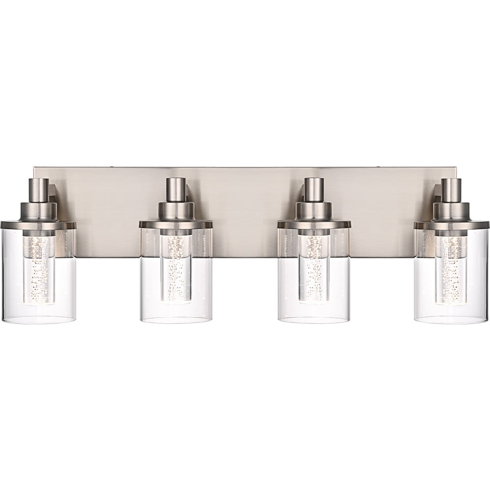 Melucee 5CCT Dimmable LED Brushed Nickel Vanity Lights 4-light, Modern Vanity Lighting Fixtures with Crystal Light Columns and Clear Glass for Bathroom Bedroom