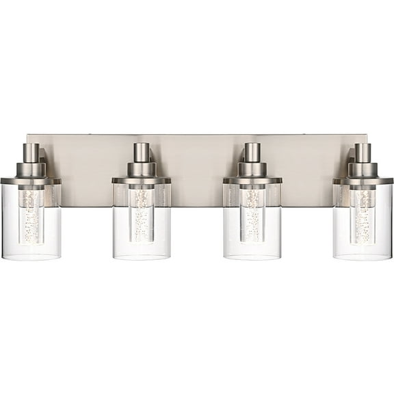 Melucee 5CCT Dimmable LED Brushed Nickel Vanity Lights 4-light, Modern Vanity Lighting Fixtures with Crystal Light Columns and Clear Glass for Bathroom Bedroom