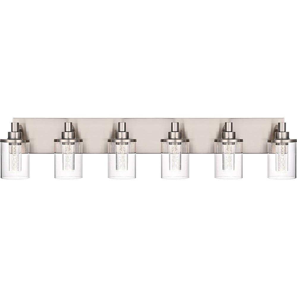 Melucee 5CCT Dimmable LED Brushed Nickel Vanity Lights 6-light, Modern Vanity Lighting Fixtures with Crystal Light Columns and Clear Glass for Bathroom Bedroom