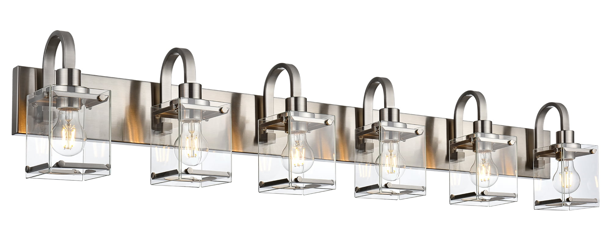 MELUCEE 6-Light Brushed Nickel Bathroom Vanity Light with Clear Rectangular Glass Shades