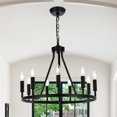 thumbnail image 1 of Melucee 9-light Wagon Wheel Chandelier Farmhouse Black Chandeliers for Dining Room Light Fixtures Over Table, Metal Round Industrial Chandeliers Island Light for Living Dining Foyer Entryway, 1 of 8
