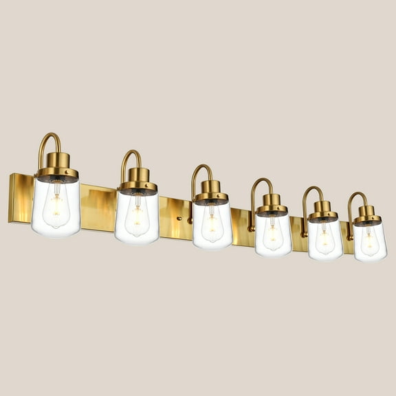Melucee Bathroom Vanity Light Fixtures in Painted Gold, 6-Light Farmhouse Vanity Light with Clear Glass Shades, Bathroom Lighting Fixtures Over Mirror, Vanity Light Fixture Indoor