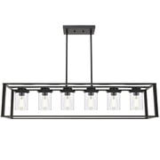 Melucee Black Dining Room Light Fixture, 6-Lights Modern Rectangular Chandelier with Clear Glass Shades