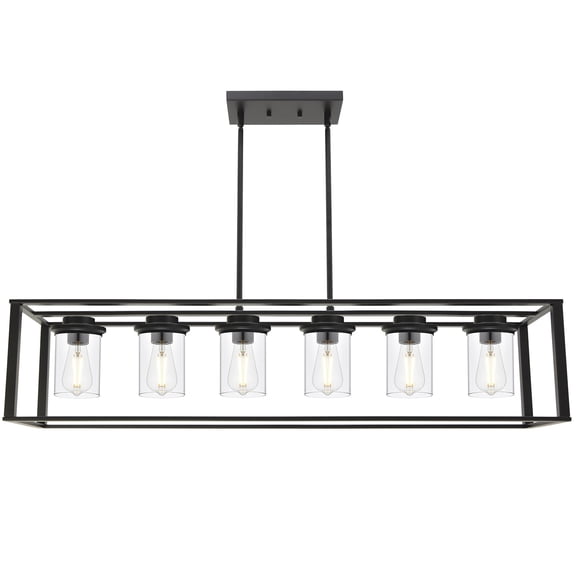 Melucee Black Dining Room Light Fixture, 6-Lights Modern Rectangular Chandelier with Clear Glass Shades