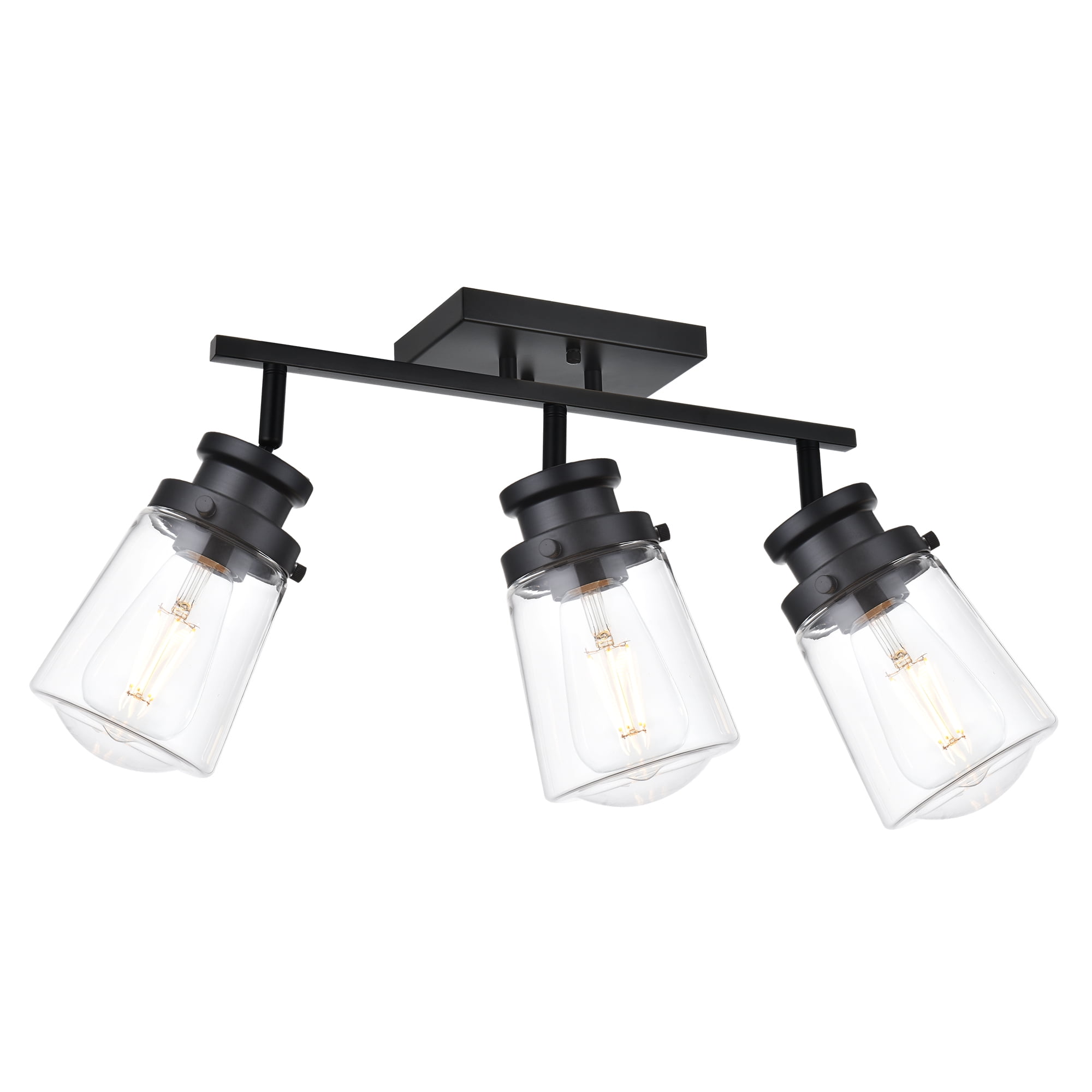 Modern Black Track Lighting with Clear Glass Shades, 3-Light Fixture