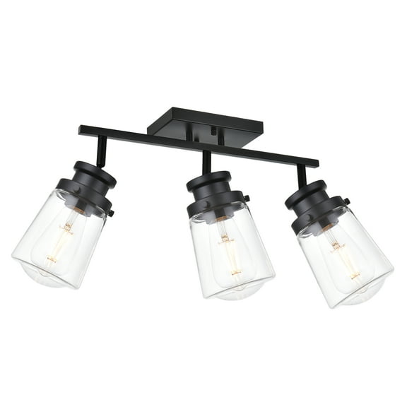 Melucee Black Track Lighting Ceiling with Drum Glass Shade Rotatable 3-light Vanity Track Light for Kitchen Shop Hallway