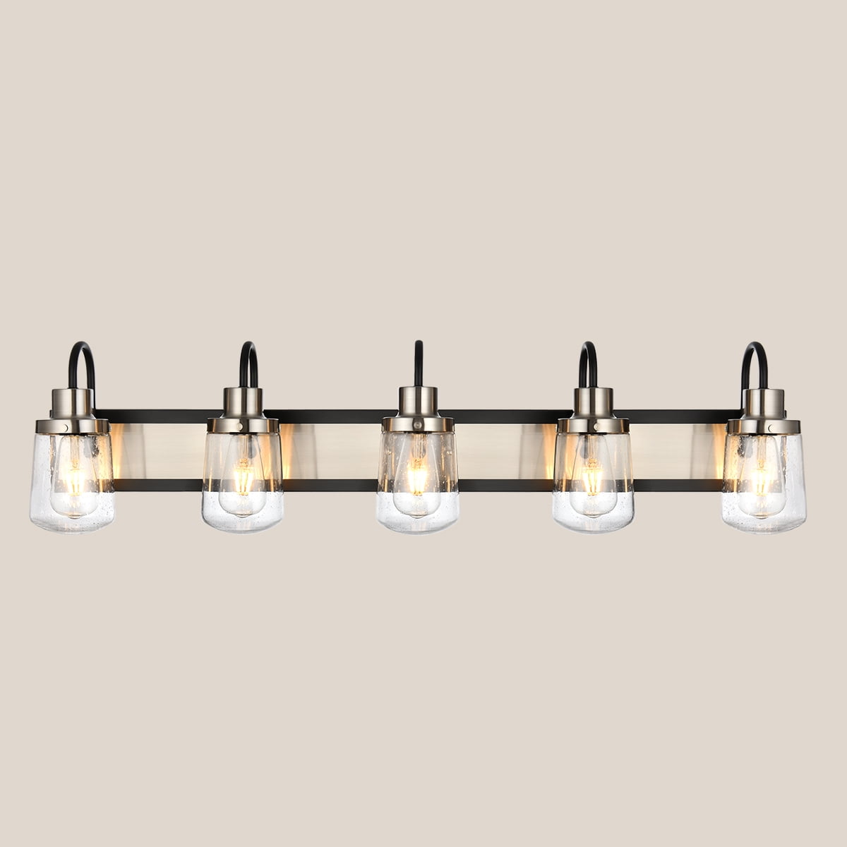 Melucee Black and Brush Nickel Vanity Light, 5-Light Fixture Seeded Hourglass Glass Shade E26 Bubble, Over Mirror Light for Bathroom