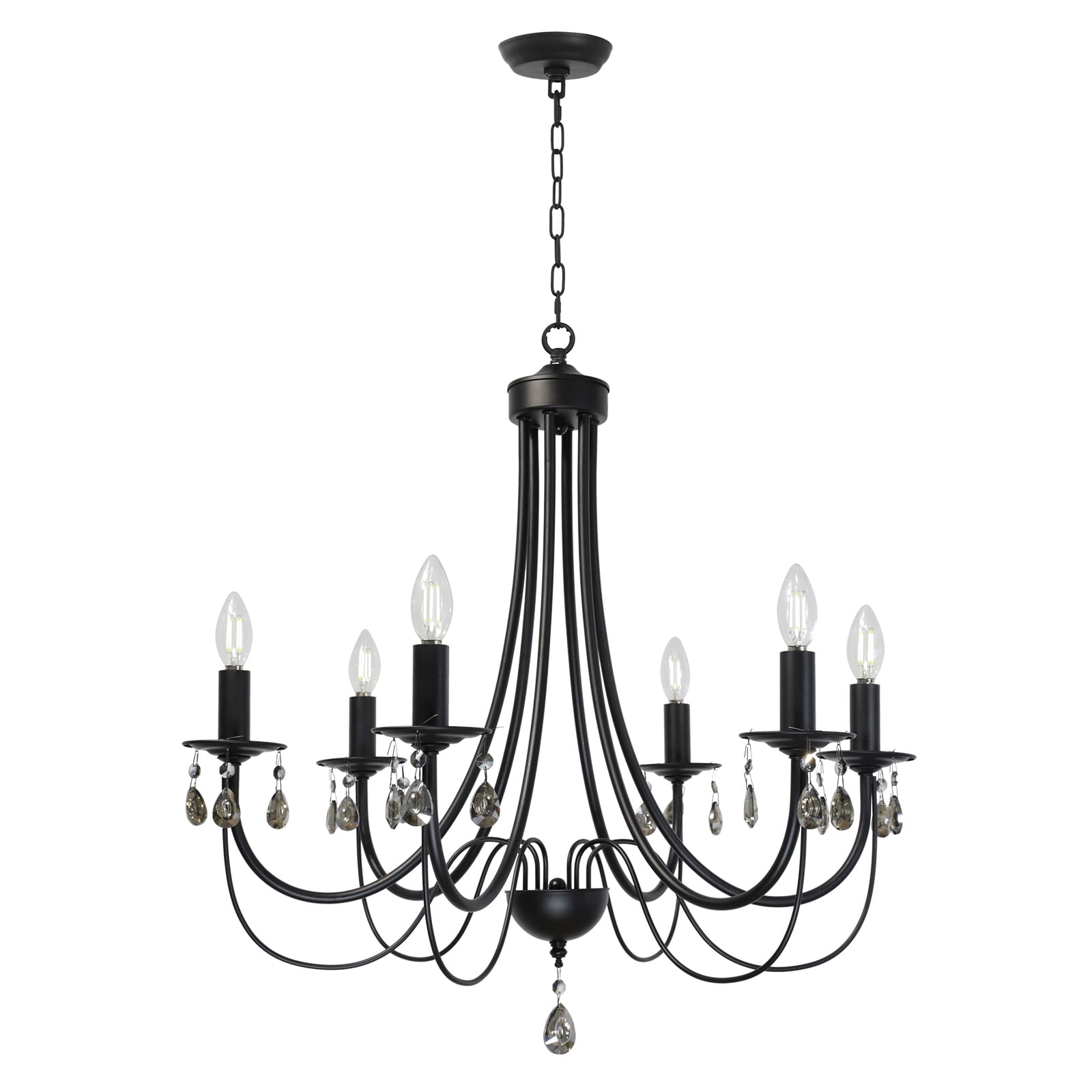 Black 6-Light Crystal Chandelier with Clear Glass Accents