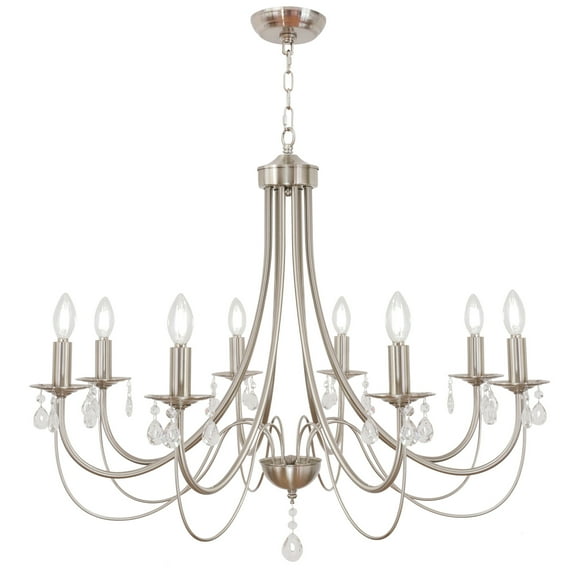 Melucee Crystal Chandeliers for Dining Room Lights Fixtures, 8 Lights Brushed Nickel Modern Chandeliers for Bedroom