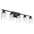 thumbnail image 1 of Melucee Eye Protection LED 5-Light Bathroom Light Fixture, Dimmable Black Modern Wall Light Over Mirror with Clear Glass Shade, 1 of 8