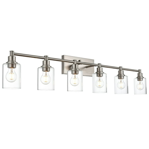 Melucee Modern Bathroom Light Fixtures, 6 Light Vanity Lights, Brushed Nickel Wall Lamp with Clear Glass for Bathroom