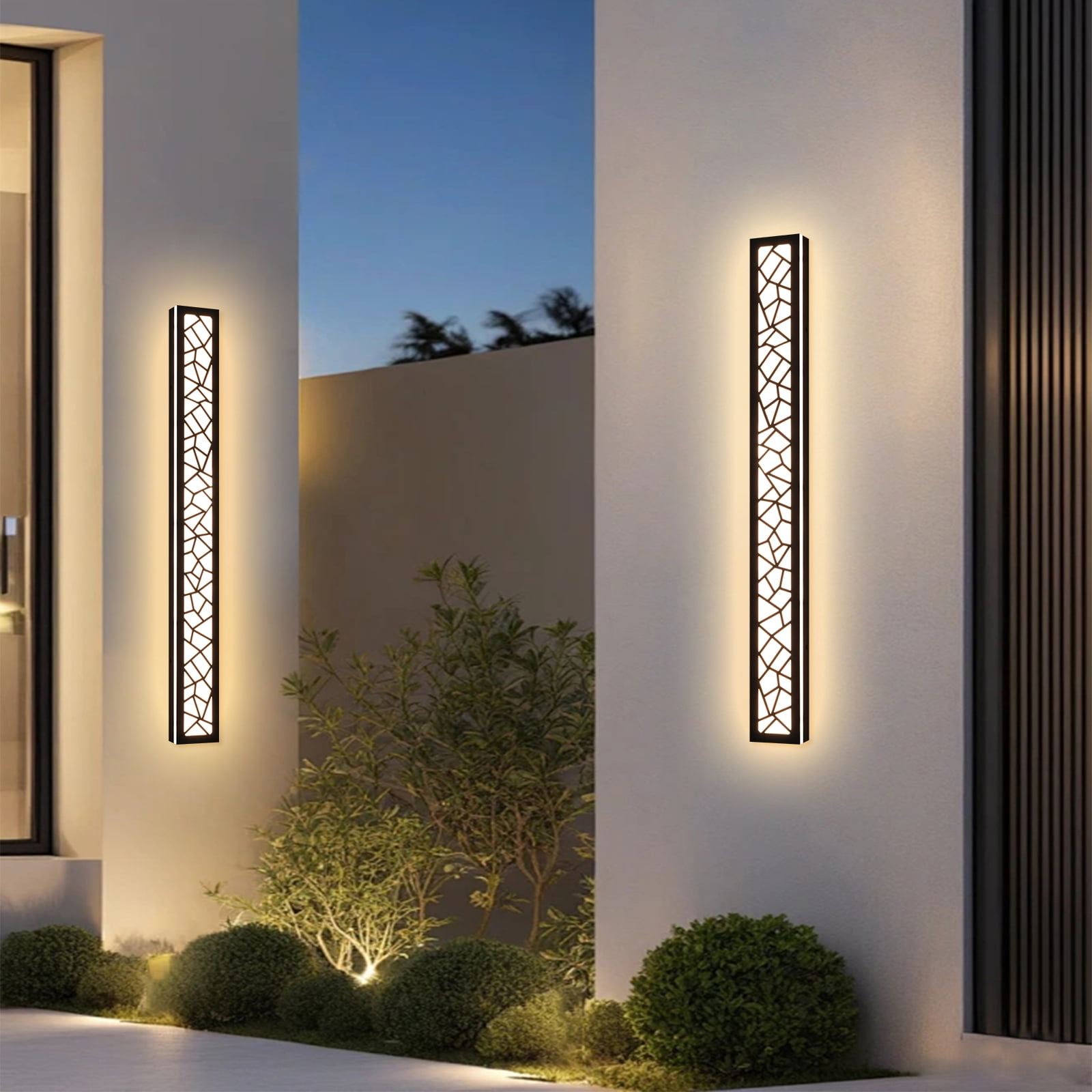 Melucee Modern Outdoor Wall Sconce LED Long Wall Sconces Black Front