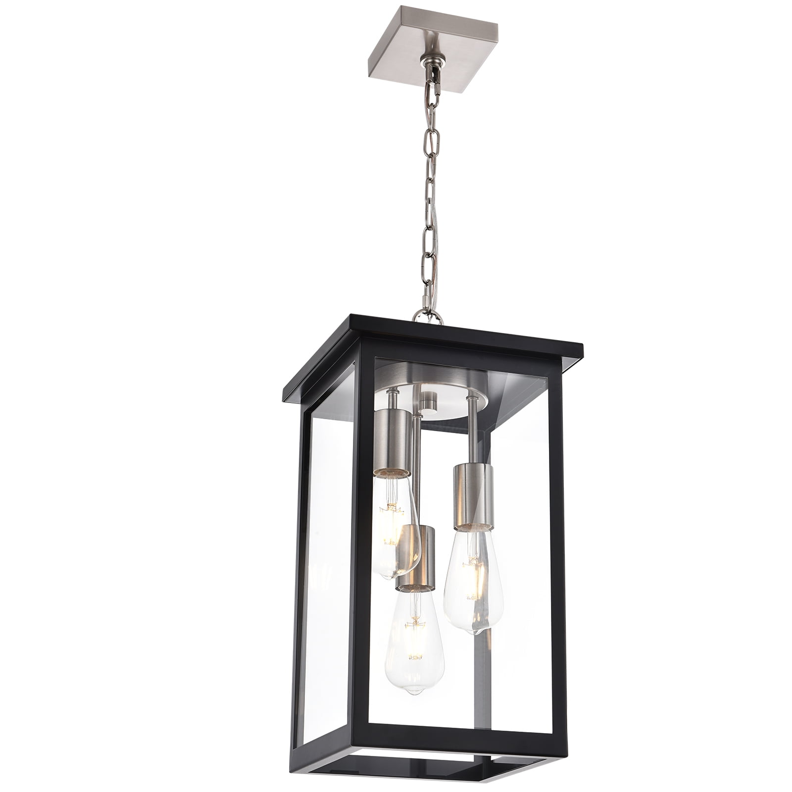 Melucee Outdoor Pendant Light Fixtures, 3-Lights Exterior Hanging Lantern, Black Brushed Large Outdoor Hanging Porch Light with Clear Glass Shade