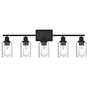 Melucee Vanity Lights Black 5 light Bathroom Lighting with clear glass Square Plate Wall Mount Light