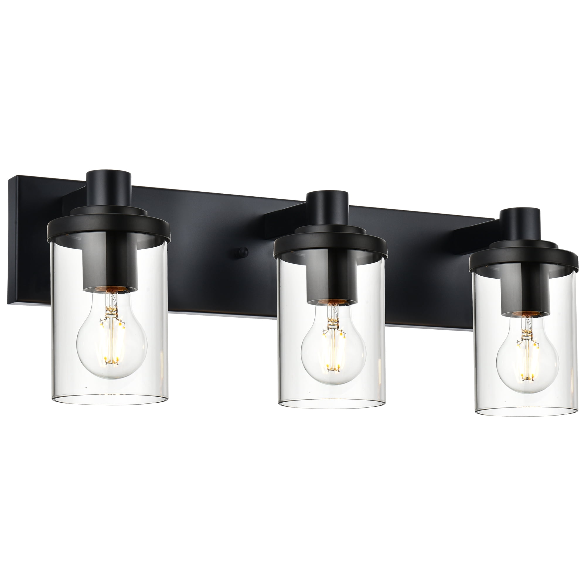 Melucee Vanity Wall Lighting, 3 Light Bathroom Vanity Light, Black Vanity Lights for Bathroom, Modern Bathroom Light with Clear Glass Shade, E26 Base, Bathroom Light Fixtures Over Mirror