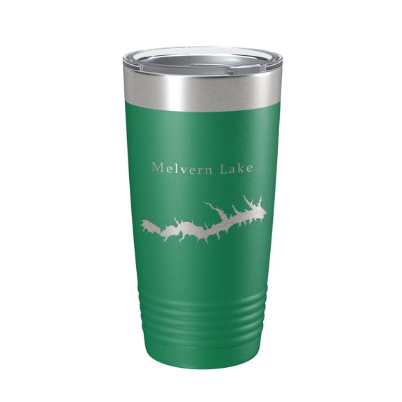 Melvern Lake Map Tumbler Travel Mug Insulated Laser Engraved Coffee Cup Kansas 20 oz Green