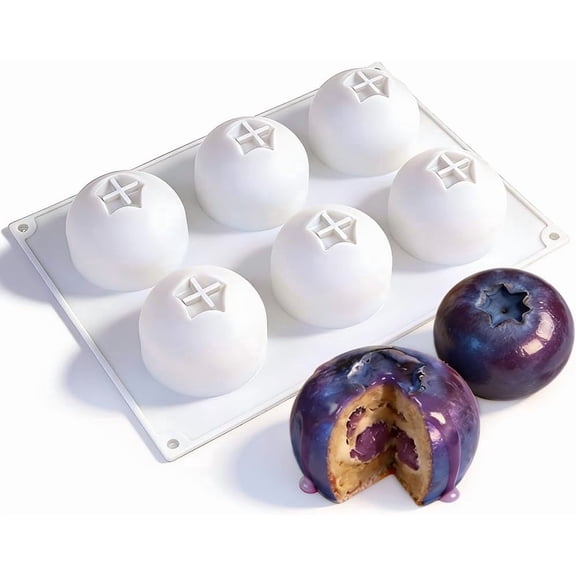 Melvexa 6-Cavity 3D Blueberries Fruit Molds Silicone Molds for Baking Non-Stick Mousse Cake Mold Lifelike Blueberry Fruit Silicone Mold for Chocolate Pudding Jelly Blueberry Fruits Pastry Dessert