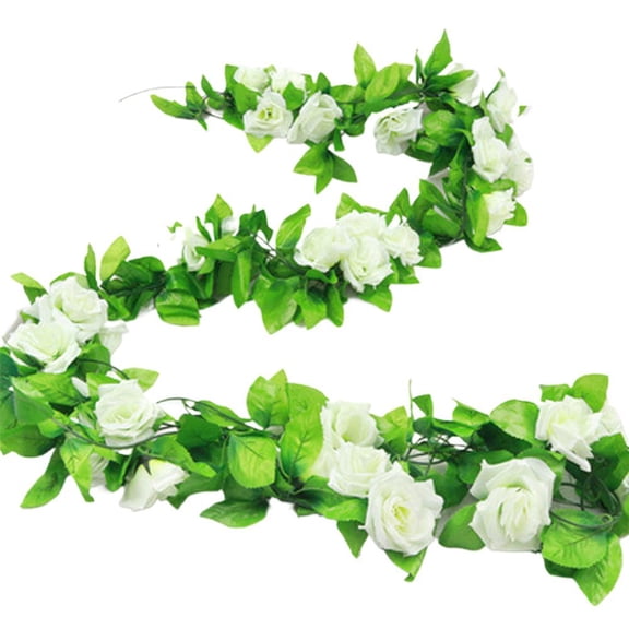 Melvexa Artificial Rose Flower Vine, Lifelike Silk Flowers with 9 Rose Heads, for Wedding Arch Home Decor Party Backdrop, White