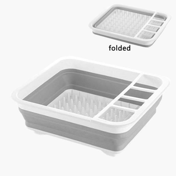 Melvexa Dish Rack 13.6 in, Space-Saving Folding Design with Integrated Cutlery Storage, for Small Kitchen Countertops Rvs, Gray
