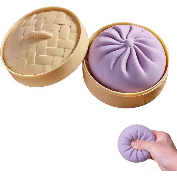 Melvexa Giant Dumpling Squishy Stress Relief Desk Fidget, Jumbo Soft Squeeze Decompression Squishy with Steamer Box for Office, Home Desk Decor(White)