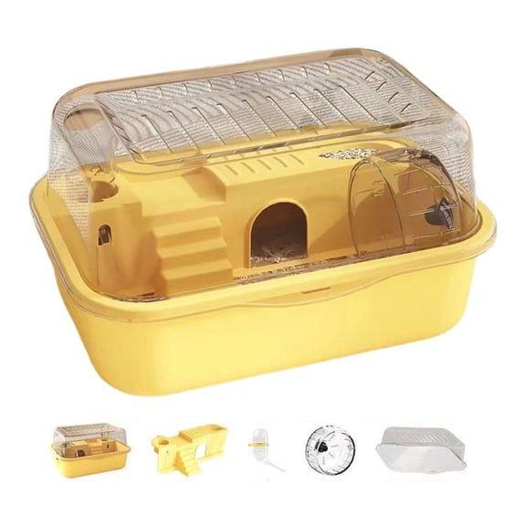 Melvexa Hamster Cage 13.39 in X, 360° Panoramic View with Top Cover, for Dwarf Hamsters Gerbils and Small Mice, Yellow