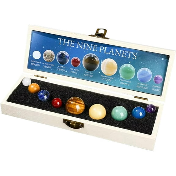 Melvexa Healing Crystal Sphere Ball, 9 Planets Solar System Desk Decor, Gemstones Sphere Galaxy Universe Model Celestial Creative Gift Home Office Desk