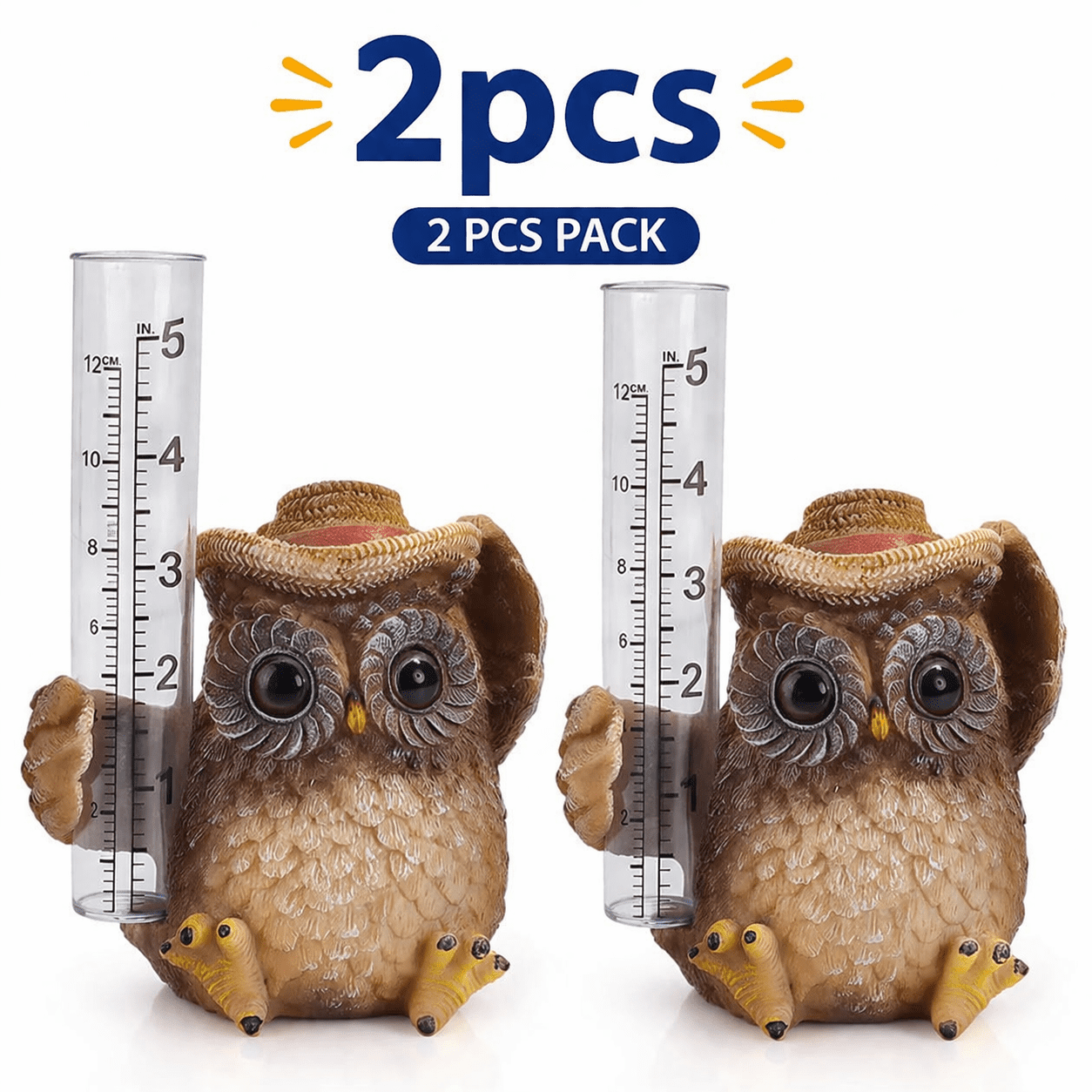 Melvexa Outdoor Rain Gauge Garden-Patio Yard Ornament with Tube Bridge Collection Owl Raingauge Yard Decoration(2PC))