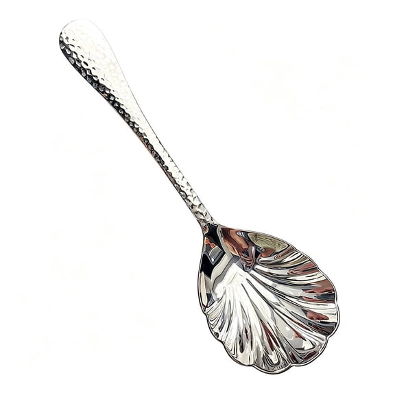 Melvexa Serving Spoon Stainless Steel, Scallop Design with Hammered Handle, for Serving Rice Salads Potatoes and More, Silver