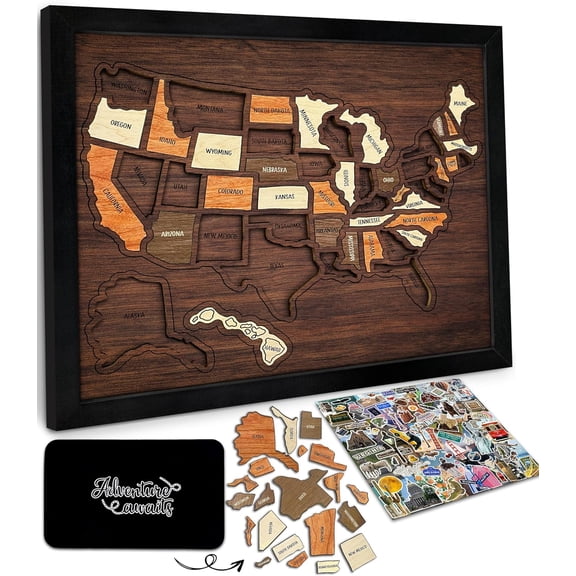 Melvexa USA Travel Map, 14x5IN, Wooden USA Map Puzzle, Perfect For Couples and Families Gift