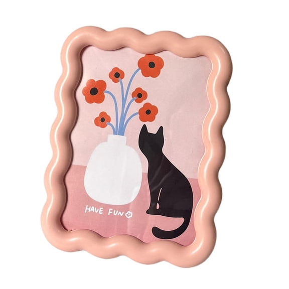 Melvexa Wave Photo Frame 5.31 in X 6.89 in Desktop, Unique Wave Border Design, for Desktop Display for Photos or Art, Pink