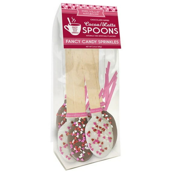 Melville Candy Chocolate Dipped Hot Drink Stirrer Spoons, Dark and White Chocolate with Valentine Heart Confetti, 6 Count