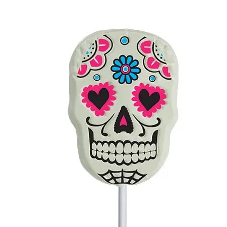 Melville Candy Day of the Dead Sugar Skull Lollipops, Cotton Candy Flavored, White, Kosher, 3 Pops, 1 oz